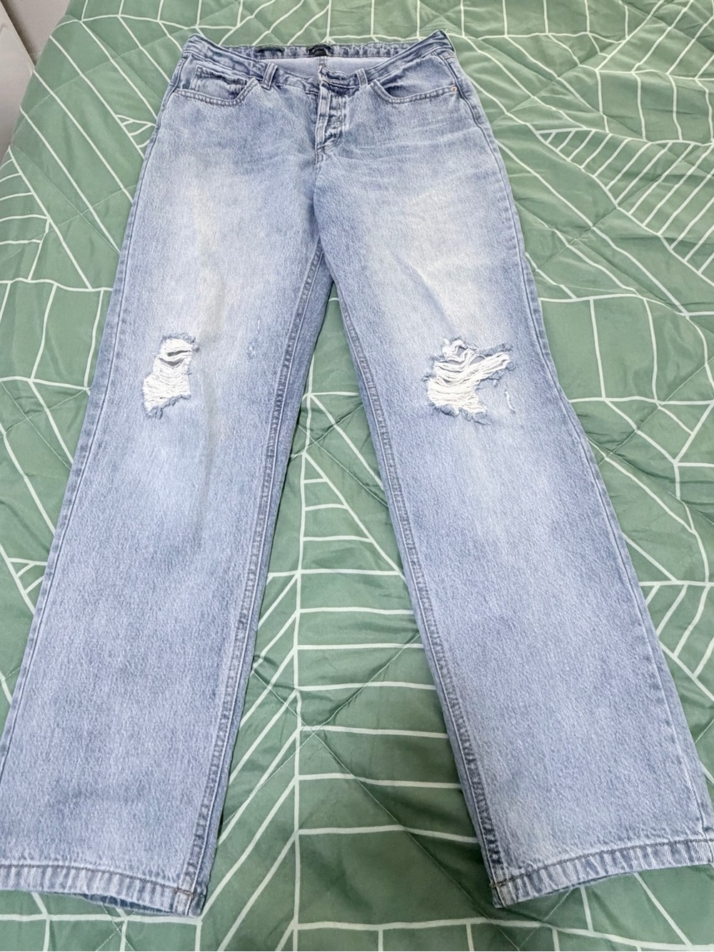 Light Wash Distressed Straight Leg Jeans